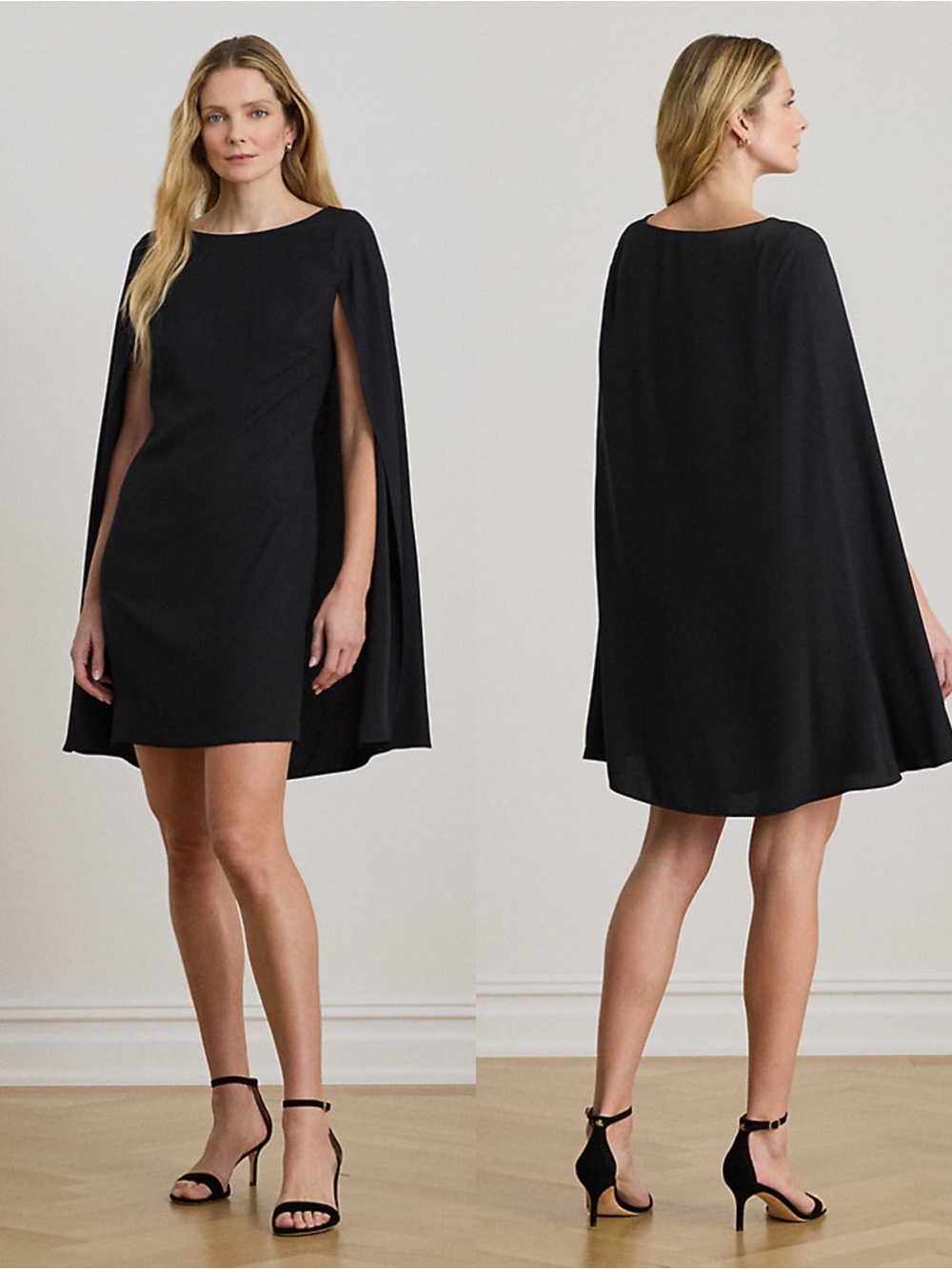 Lauren Ralph Lauren Black Cape Georgette Cocktail Dress Size 10 MSRP $195